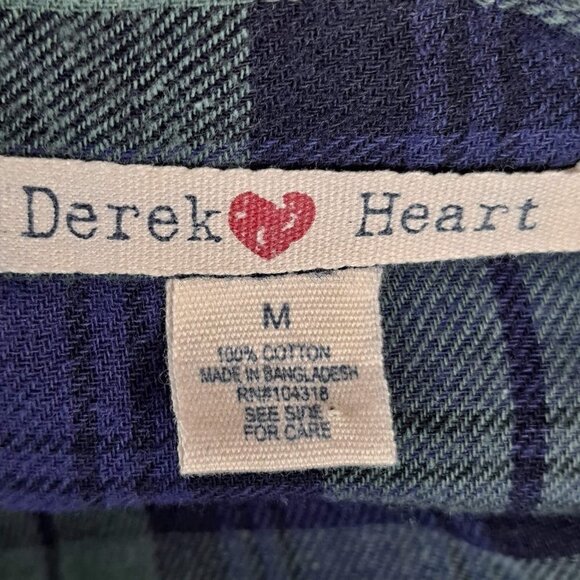 Derek Heart Size Medium Blue/Green Plaid Flannel Shirt 3/4 sleeves Button Up EUC - Picture 8 of 10